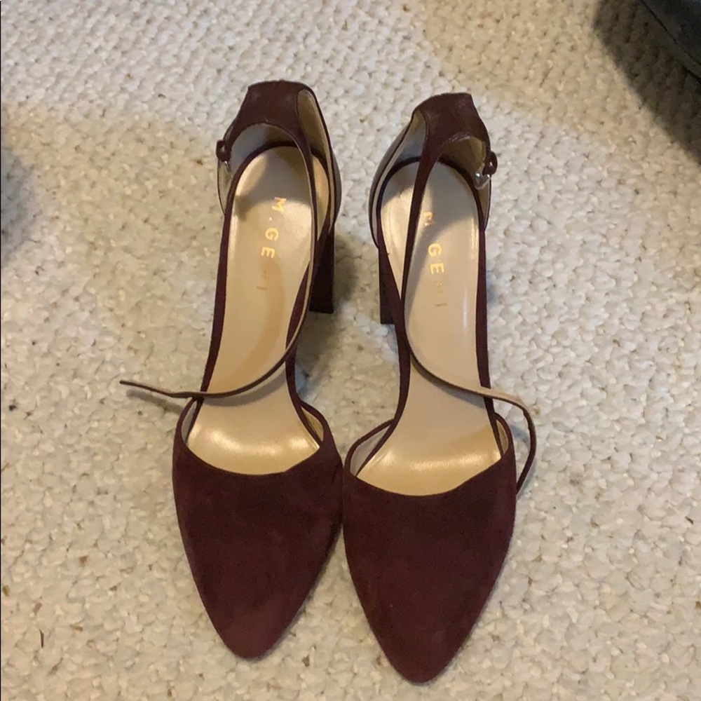 M.Gemi suede and leather closed toe block heel